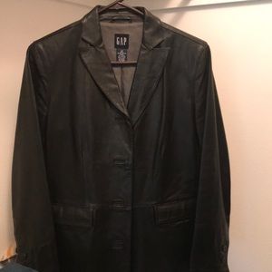 Genuine leather blazer, black
